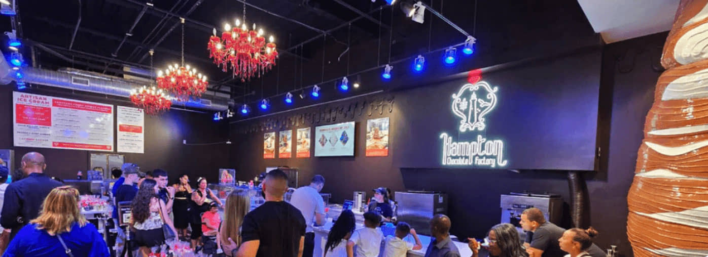 Visit Hampton Chocolate Factory flagship location at Sparksman Wharf in Tampa Florida