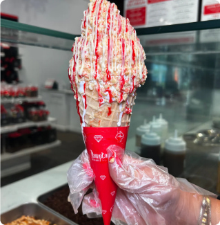 Strawberry shortcake ice cream cone