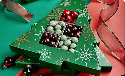 Multi-Recipient Orders with the holiday christmas tree box of chocolates